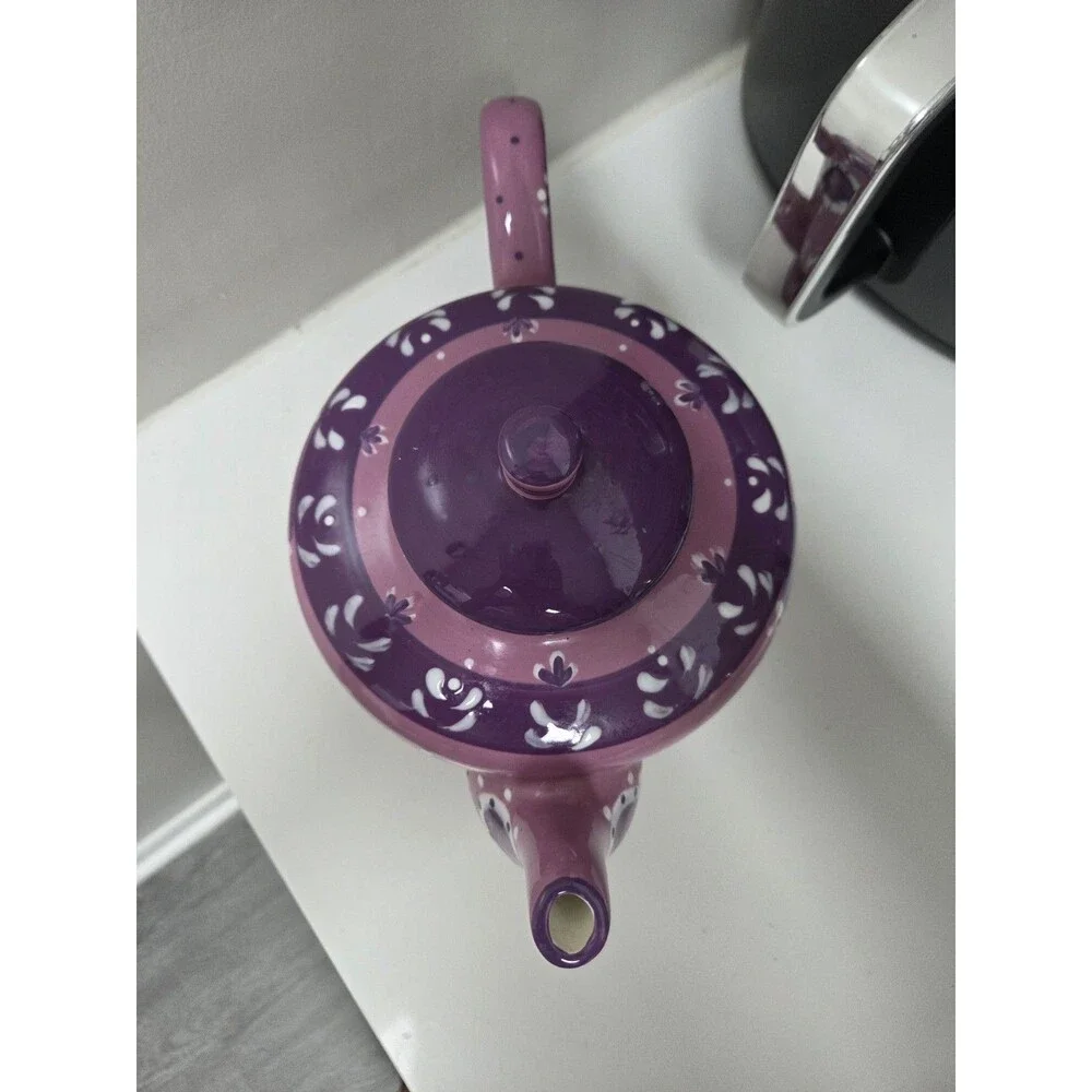 Mesa International Hand Painted Ceramic Teapot Pink Purple Paisley Tea Pot